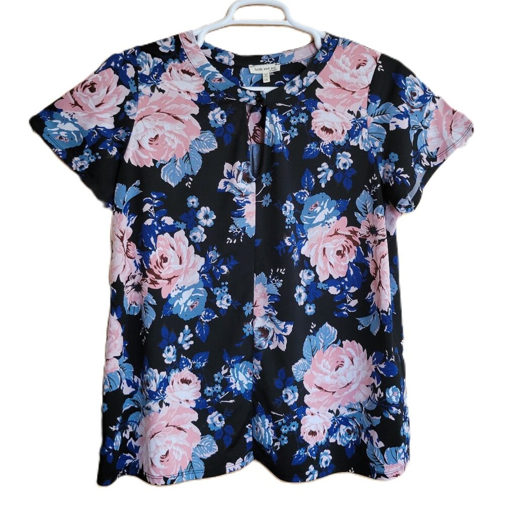 Faith and Joy Monteau Womens 1X Blouse Floral
